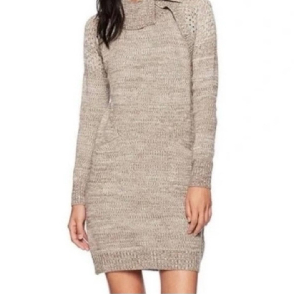 Prana Archer Sweater Dress Women Organic Cotton‎ Wool Blend Brown Gray Small EUC